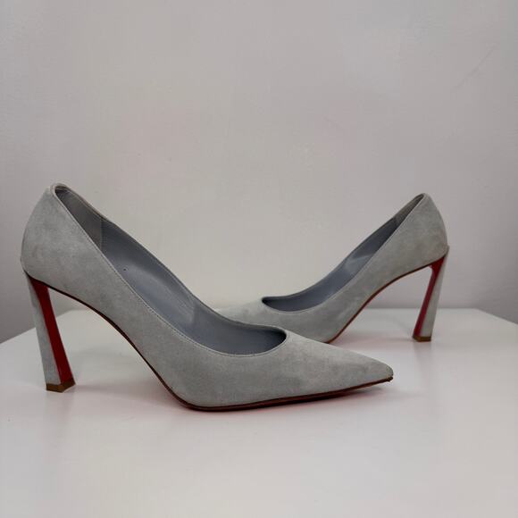 CHRISTIAN LOUBOUTIN Condora Pumps Light Blue Suede Pointed Toe Stiletto Heel 38 - Picture 3 of 12